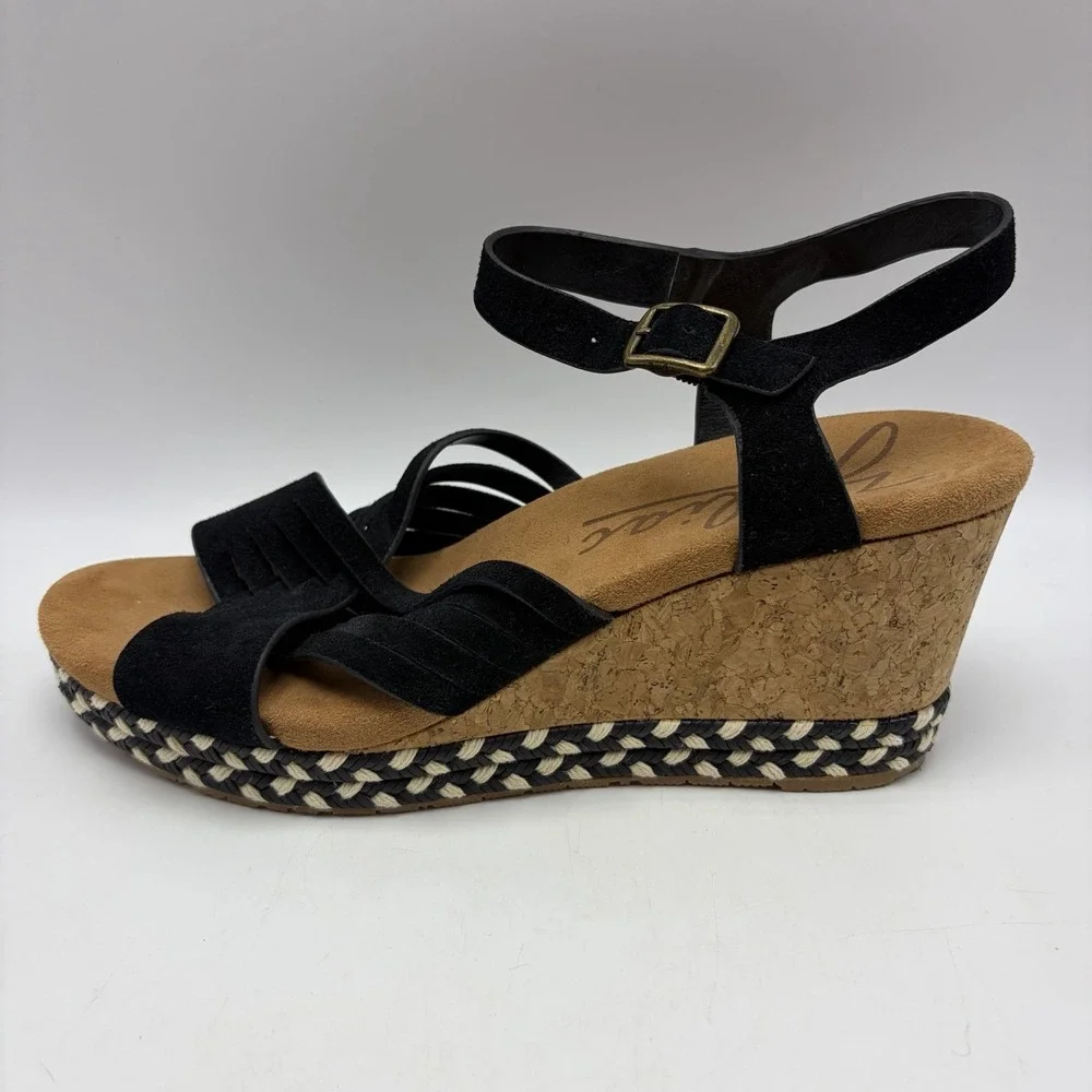 Zodiac Sandals Womens 10 M Paola Black Leather Wedge Espadrilles Cork Wedge
